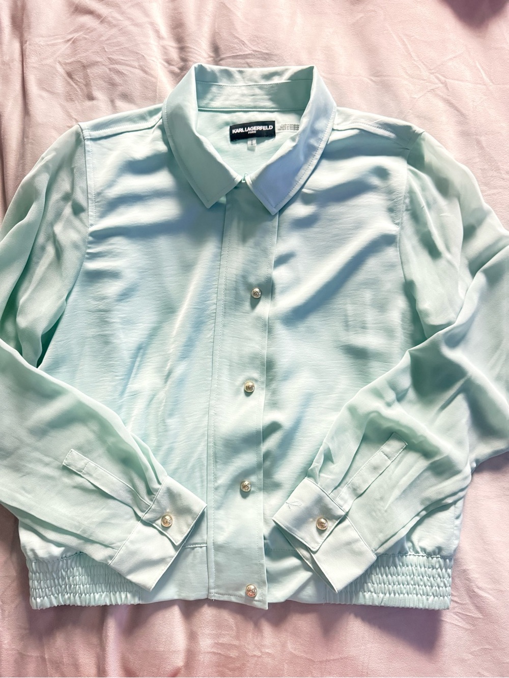 KARL LAGERFELD PARIS Mint Green Button-Front Blouse Jacket WORN ONCE - Picture 12 of 13
